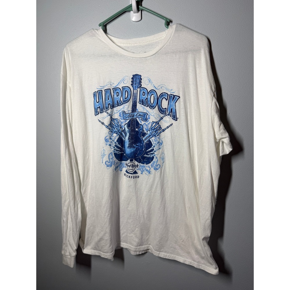 Hard Rock Casino Rockford Shirt XXL White Long Sleeve Guitar Skeleton Graphic
